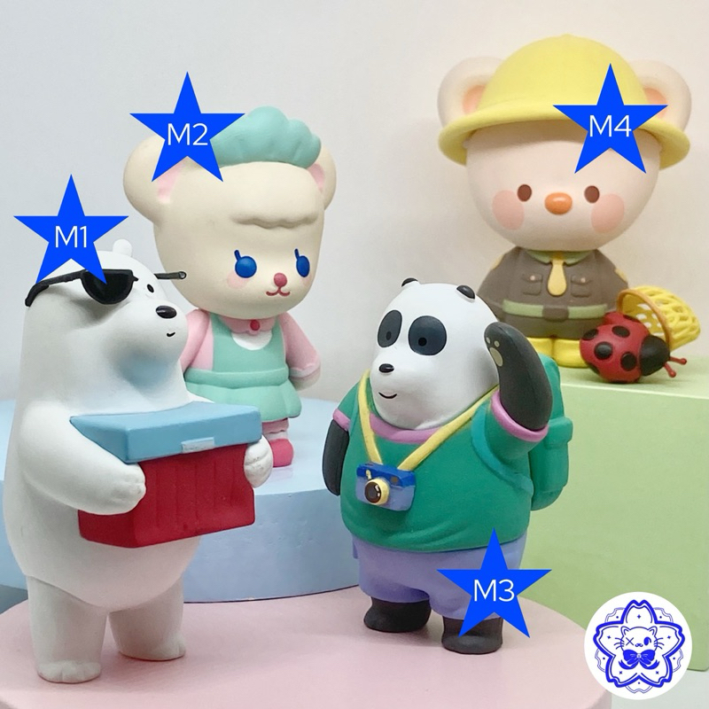 Blind Box Miniso dan KKV/Oh Some We Bare Bears (WBB) Go to Travel Ice Bear, Panda Lady Flora Profess