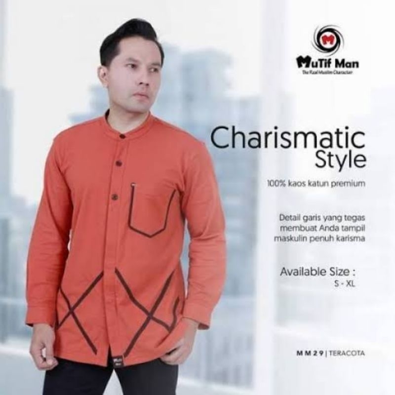 BAJU KOKO PRIA LENGAN PANJANG / MUTIF MAN 29 TERACOTTA / BAJU KOKO KATUN