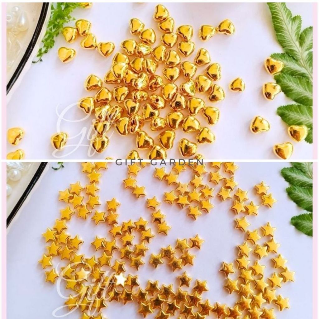 Mote Bintang Love Gold manik CCB emas bahan craft