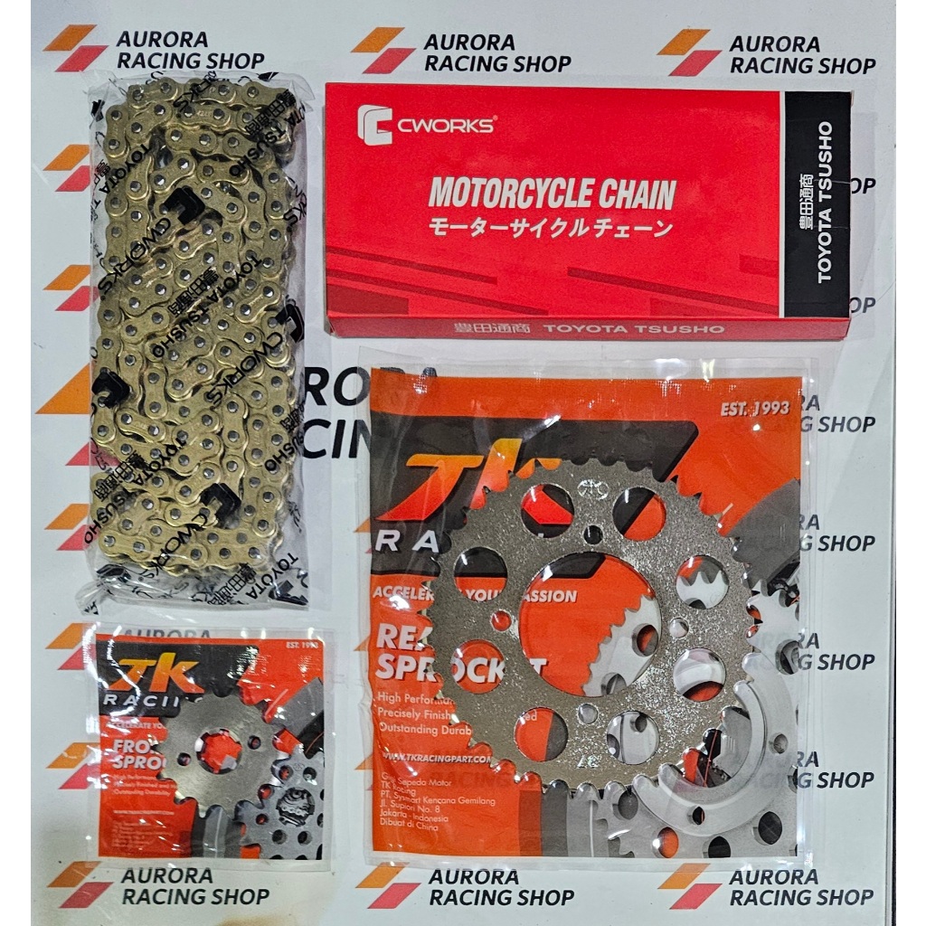 GEAR SET TK YAMAHA JUPITER MX 135 OLD  / NEW JUPITER MX 135 & RANTAI CWORKS 428H GOLD ORIGINAL