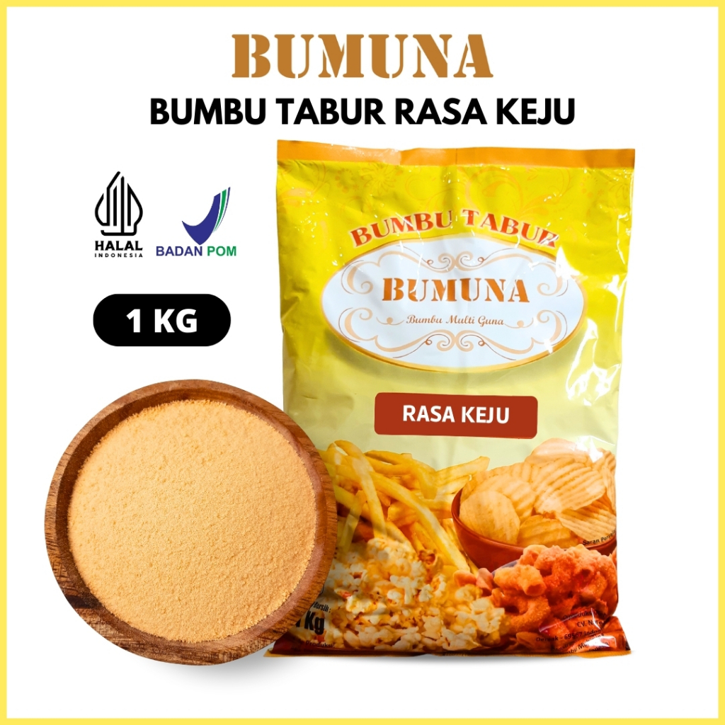 

Bumbu Tabur Rasa Keju 1Kg Bumuna / Bumbu Tabur Kripik Mie Lidi Makaroni Basreng Baso Aci