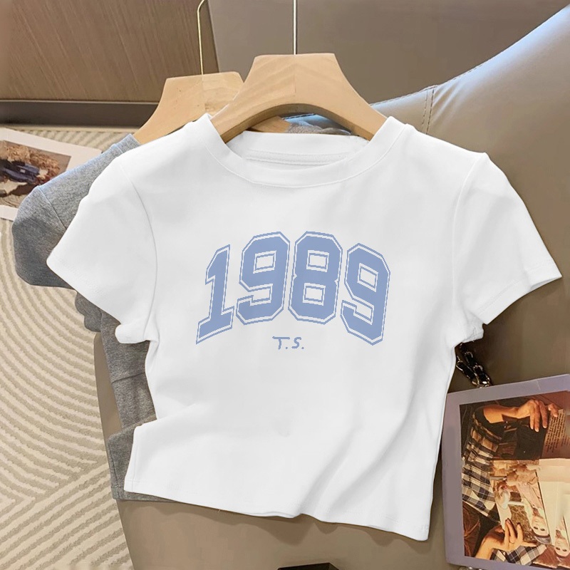 Kaos Pendek Longgar Crop Top Wanita Y2k Retro Style Putih Kaos Wanita Premium Kaos Wanita Lengan Pen