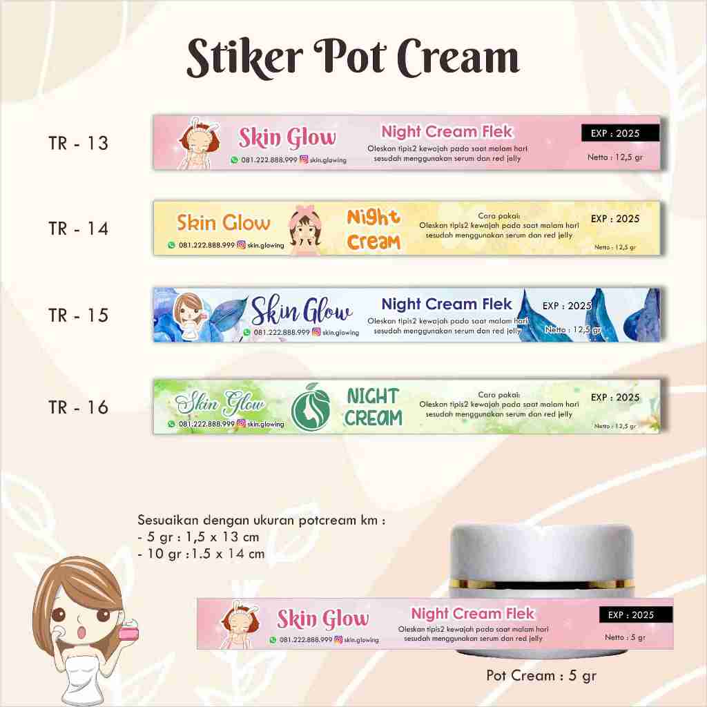 

Stiker skincare list pot cream / Stiker kemasan / Label