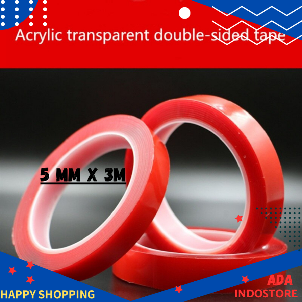 

Perekat Double Tape Acrylic Adhesive Transparent Sticker 5 mm x 3 m - Red