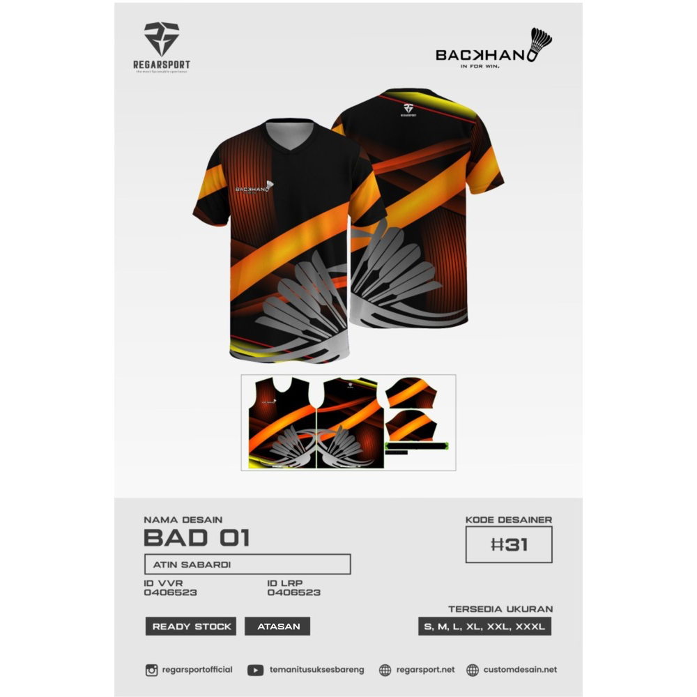 Regarsport -79 Kaos Jersey Badminton Motif Orange