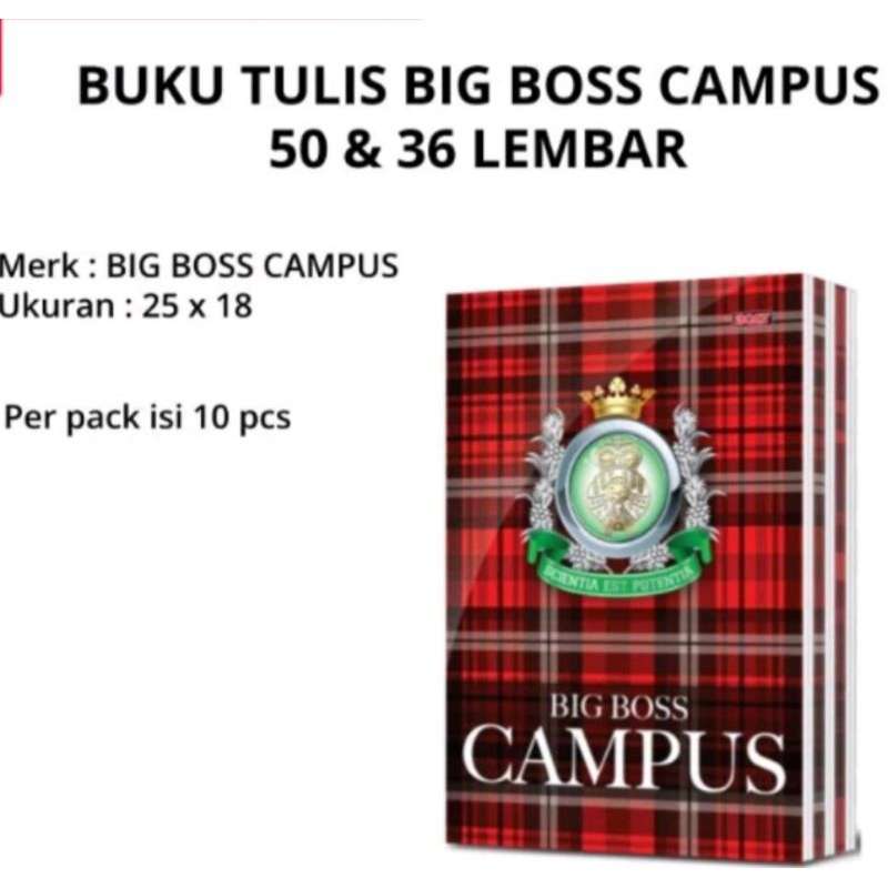 

BUKU TULIS BIG BOSS CAMPUS ISI 36 dan LEMBUR - 1 PAK /10PCS