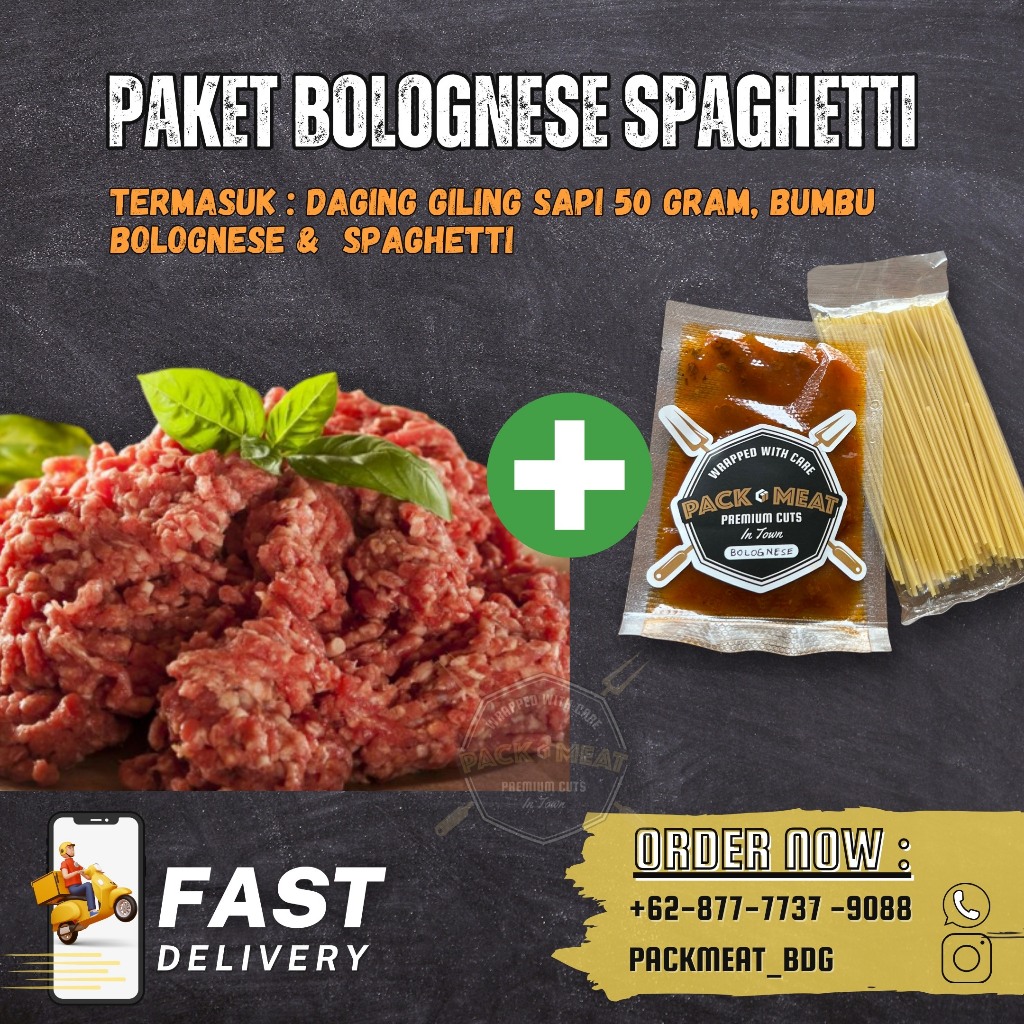 

Paket Spaghetti Siap Masak dengan Daging Giling Sapi Cincang / Minced Ground Beef 50 gram