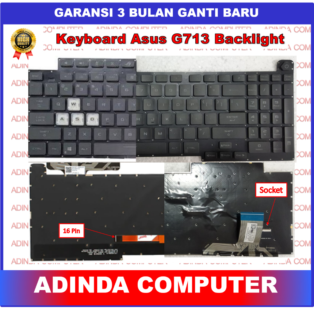 Keyboard Asus ROG Strix G17 G713 G713QE G713QM G713QR G713RM RGB Backlight Backlite Socket JunDW