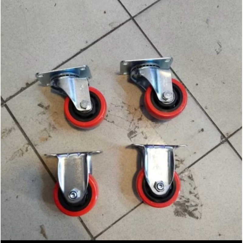 Roda Troli Pu Merah Medium Duty 3 Inch 1Set ( 2Hidup 2Mati)