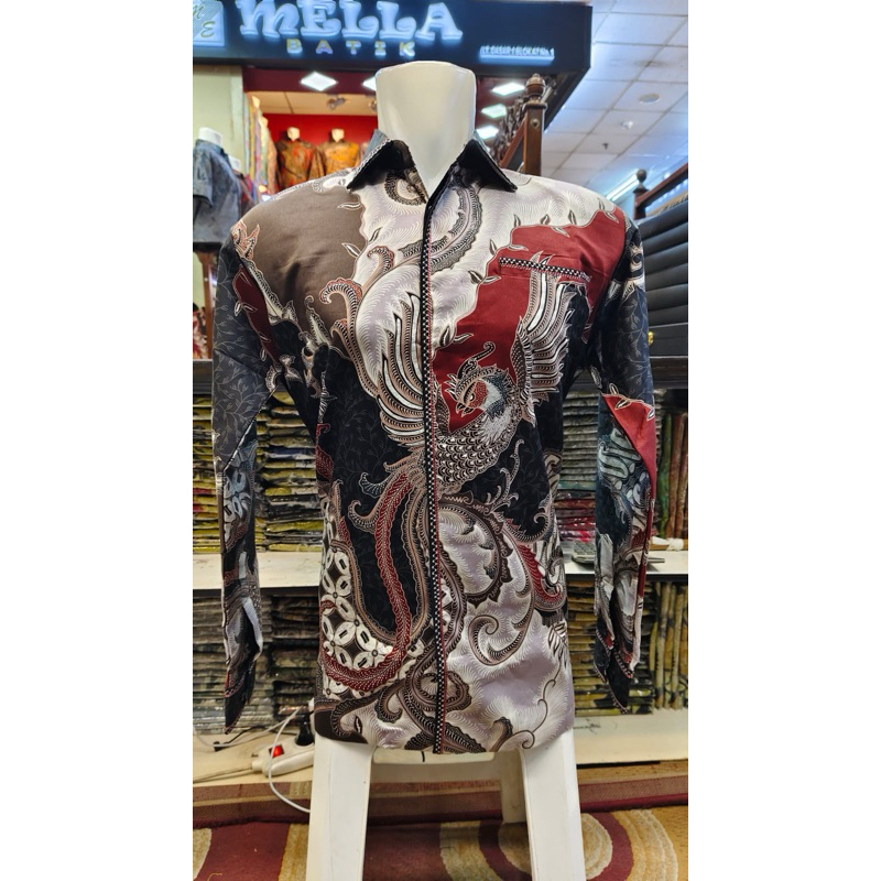 KEMEJA BATIK PRIA LENGAN PANJANG BAHAN KATUN HALUS SILKY ATBM COMBINASI JAITAN SMOCK BORDIR SEMI JAS