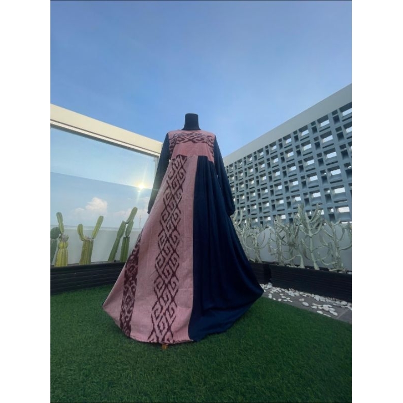 gamis rayon twill kombinasi tenun