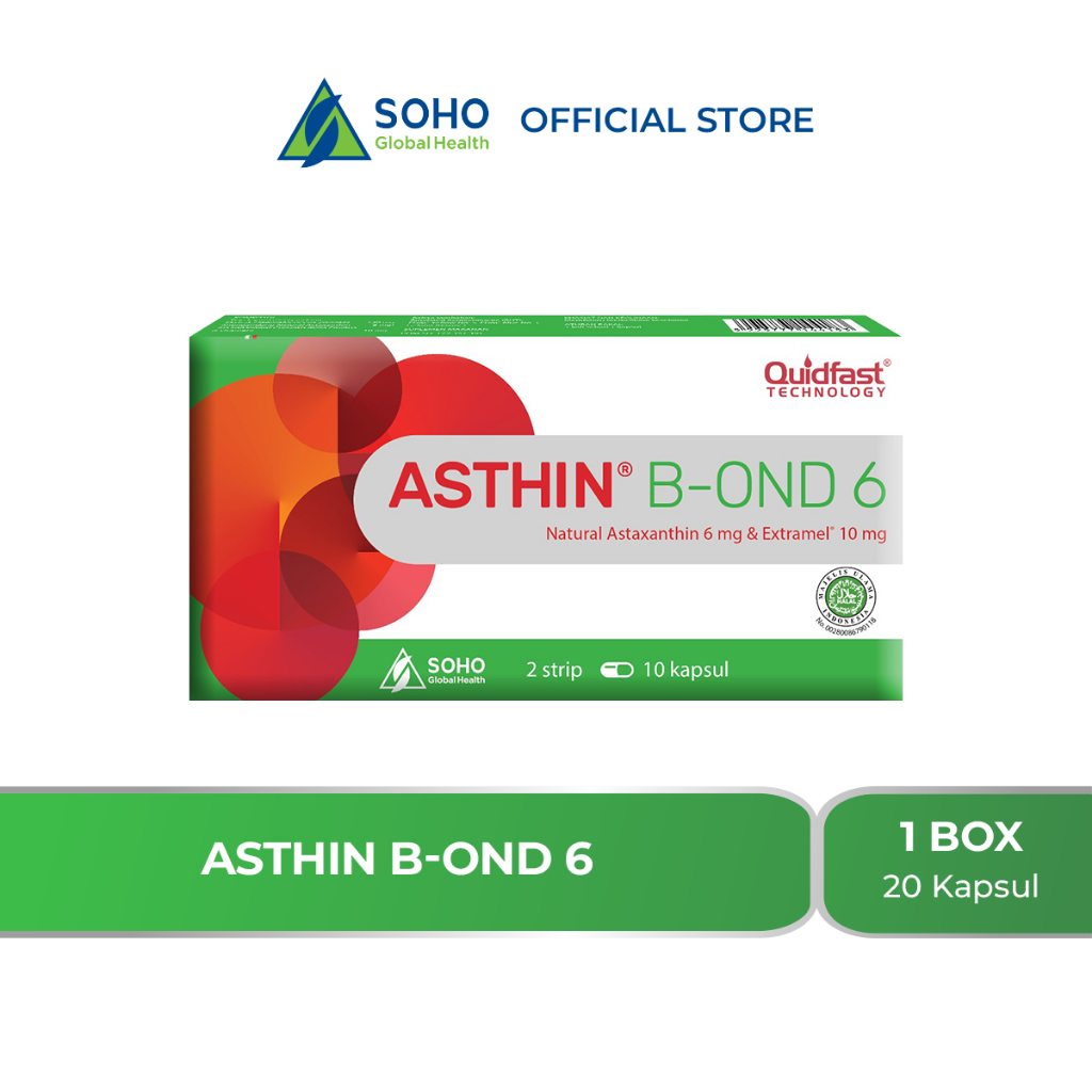 Asthin B-OND Suplemen Antioksidan Ganda Astaxanthin + Extramel 2 Strip @10 Kapsul - 1 Box
