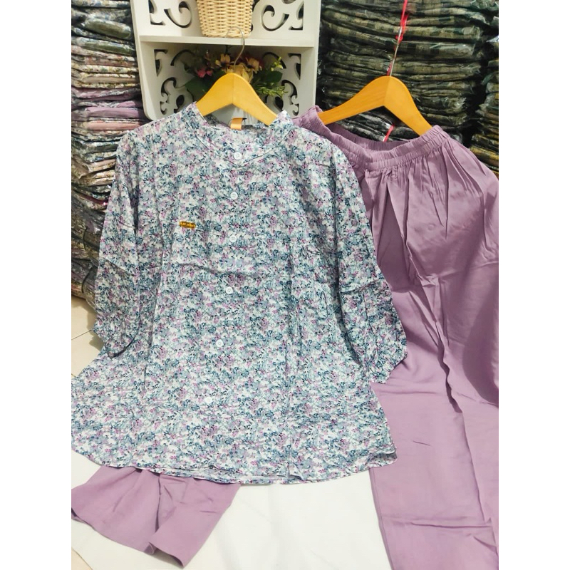 One set rayon jumbo setelan baju dan celana stelan wanita terbaru ootd wanita hijab