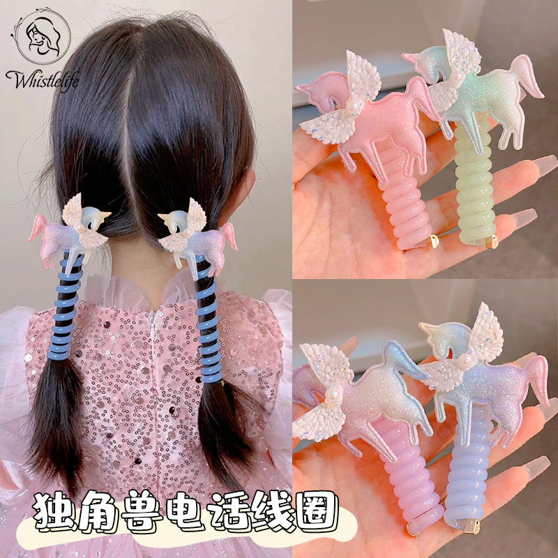 COD Ikat Rambut Karet Spiral Tali Rambut Kabel Telepon Unicorn Tali Rambut Anak Perempuan Warna Maca