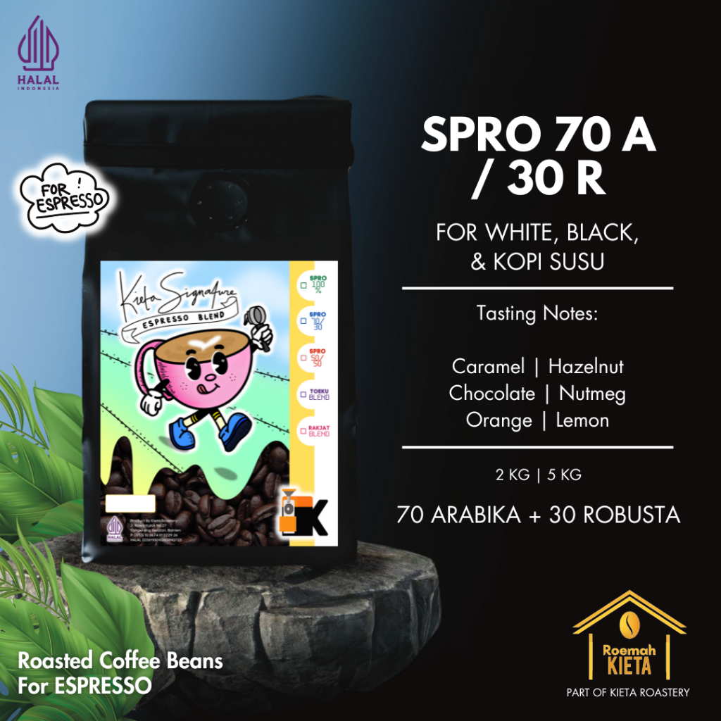 

Roemah Kieta - Biji Kopi Kemasan Grosir SPRO Espresso Blend 70 arabika / 30 robusta | Bubuk Roasted Espresso Coffee Beans