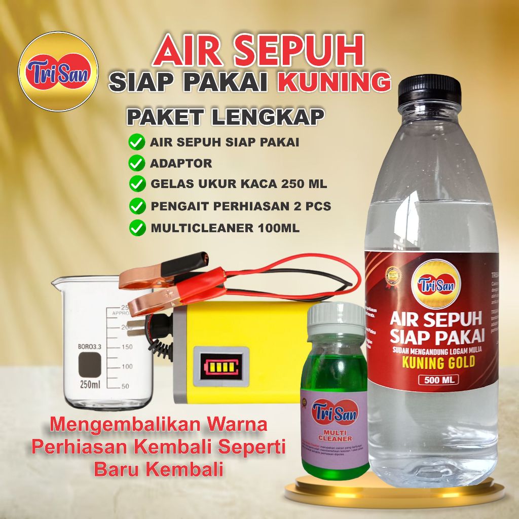 Air Sepuh Siap Pakai Kuning Cairan Penyepuhan Perhiasan Emas dan Perak Paket Full