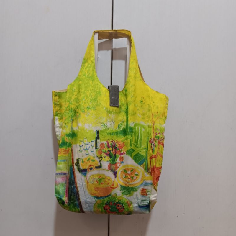 Tas ramah lingkungan/Tas nilon/Tote bag/ wanita hijau neon bermotif preloved