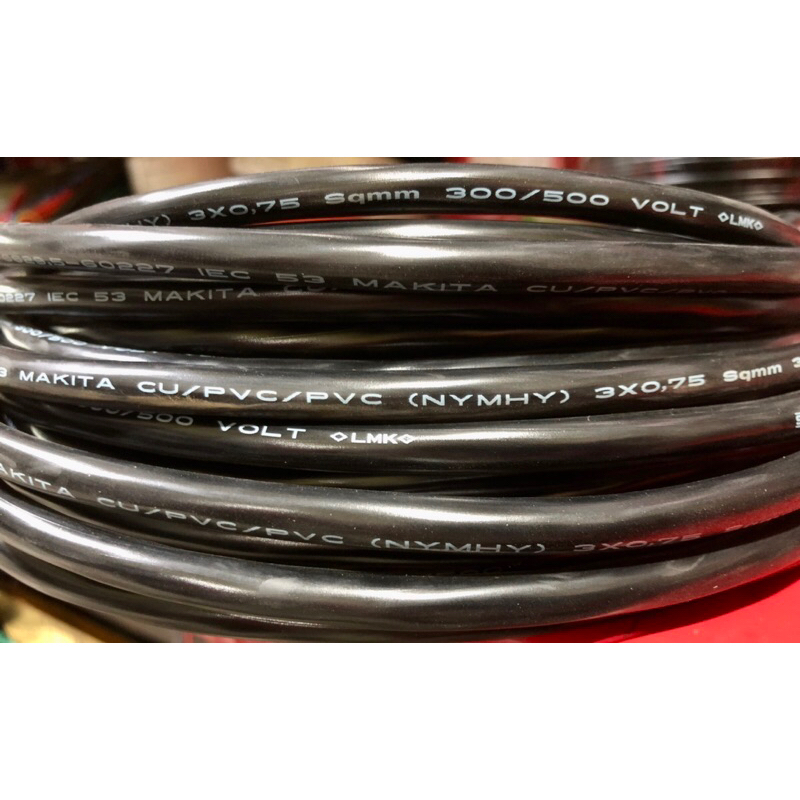 Makita Kabel Hitam Tembaga Serabut NYYHY(NYMHY) 3x0,75mm Eceran (per-meter)