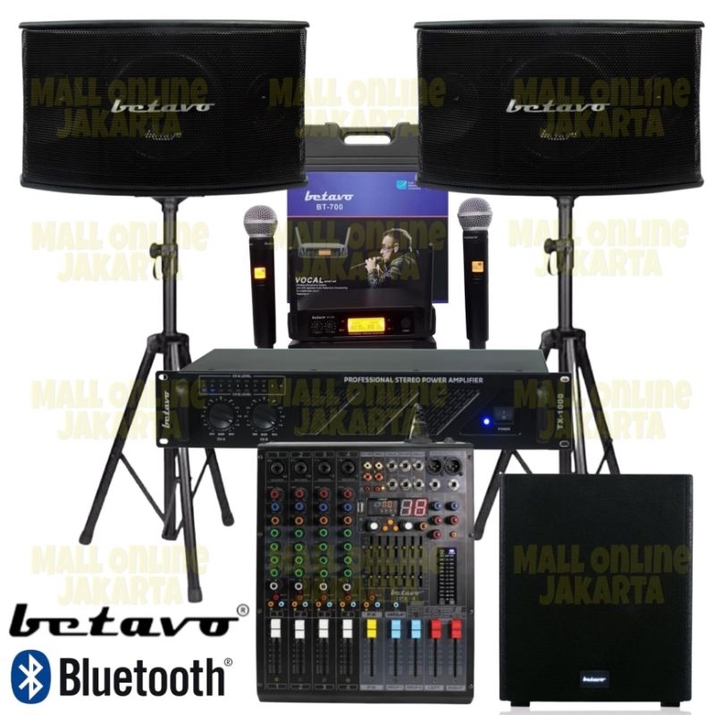 Paket karaoke betavo 10 inch mixer ip4 dan power tx1000 sound system subwoofer aktif 12 inch