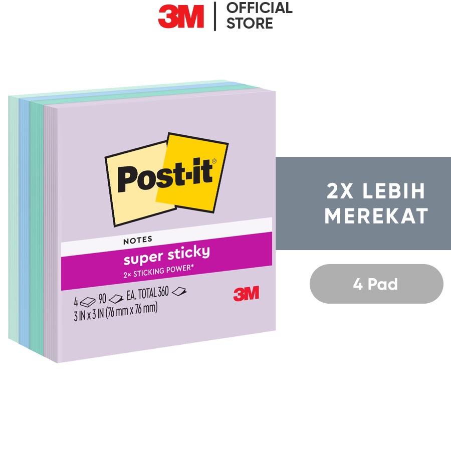 

BELI 3M Postit Super Sticky Notes Memo Tempel 654SS BLU HR 2x Lebih merekat 4 pad 76x76 mm Untuk penanda dan pengingat