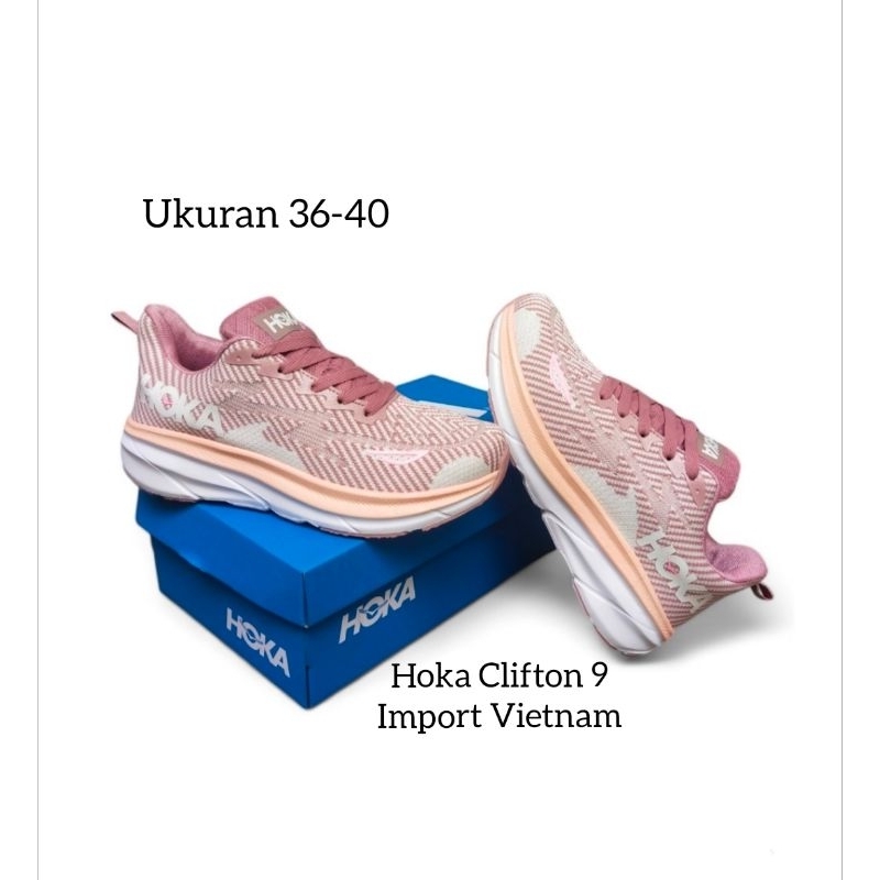 Sepatu Hoka Clifton 9 Soft Pink Super Premium / Sepatu Running Wanita Hoka Clifton 9 Original / Sepa