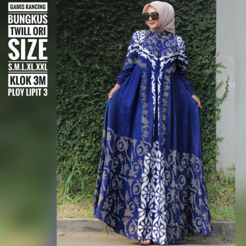 Gamis Motif Terbaru Bahan Original Twill (Kancing Bungkus) Ukuran S M L XL XXL