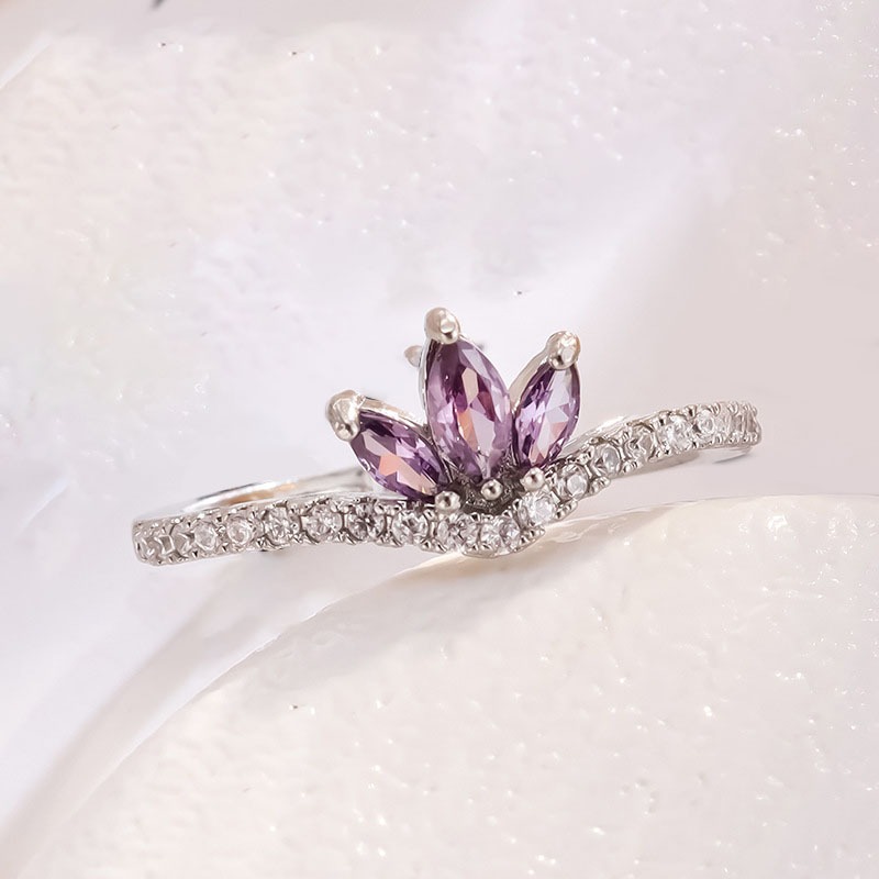 Cincin Mahkota Cincin Berlian ungu Cincin perak asli S925 Wanita Cincin Tunangan Kawin Nikah Sterlin