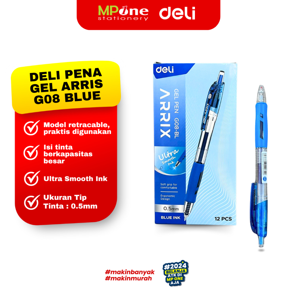 

(1 PCS) DELI Pena Gel Arrix INK Tinta Biru 0,5mm G08-BL / Pen Gel Cetekan 0,5mm DELI AARIX G08-BL