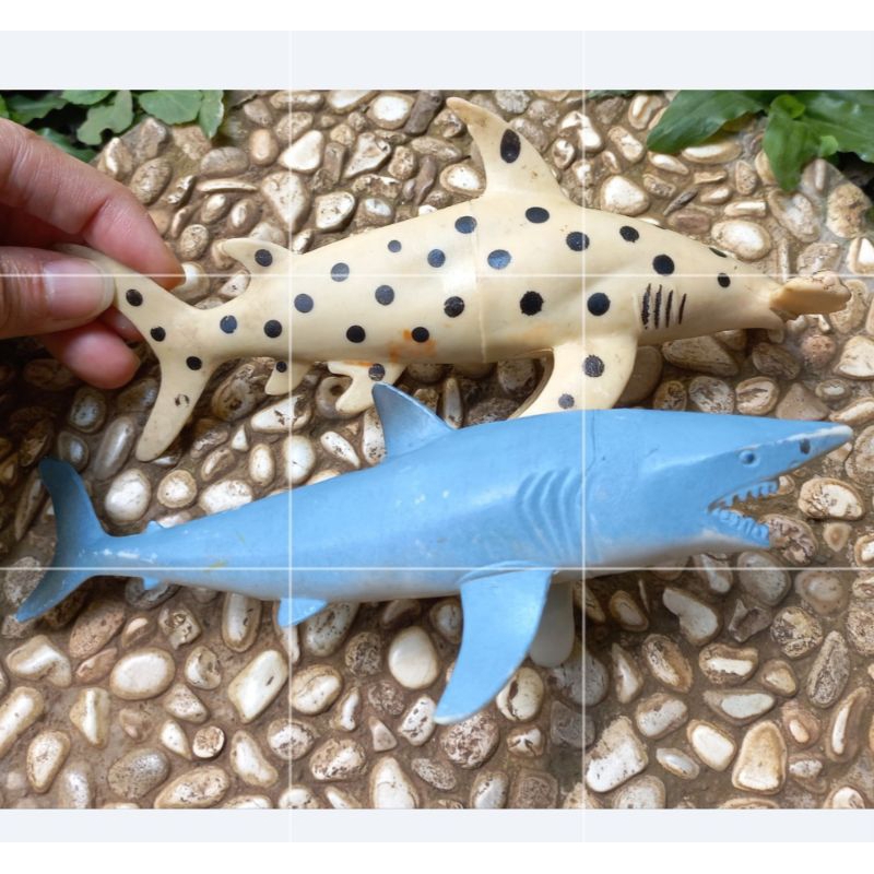 Figure set Mainan Ikan Great white shark + Hammer tiger shark