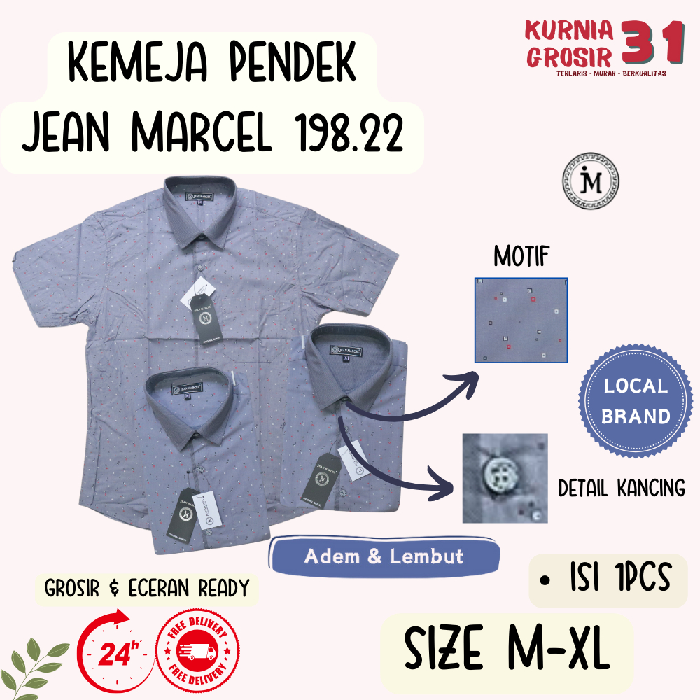 Kemeja Lengan PENDEK JEAN MARCEL 198.22 Slim Fit / Hem Kerja Kantor / Pakaian Formal Cowok