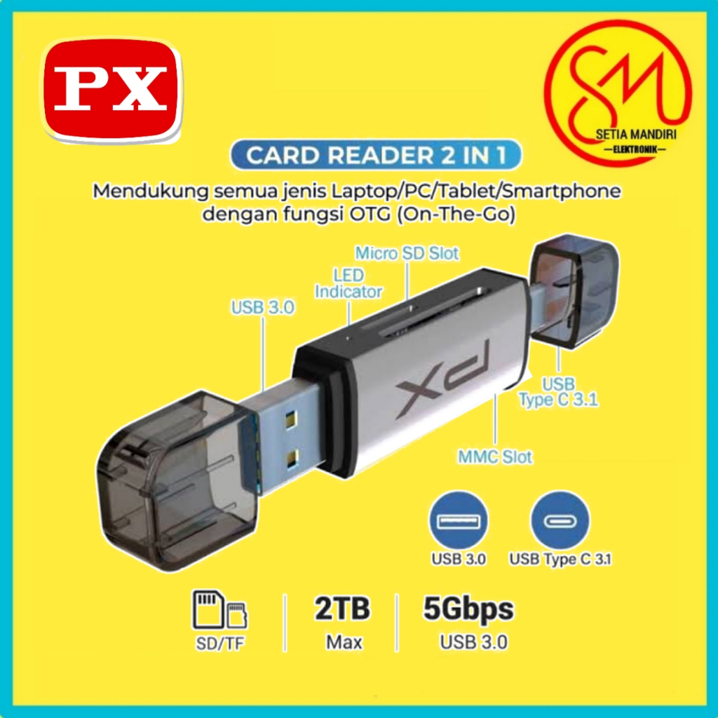 Card Reader USB 3.0 Type C Micro SD High Speed OTG 2 in 1 PX UCR30