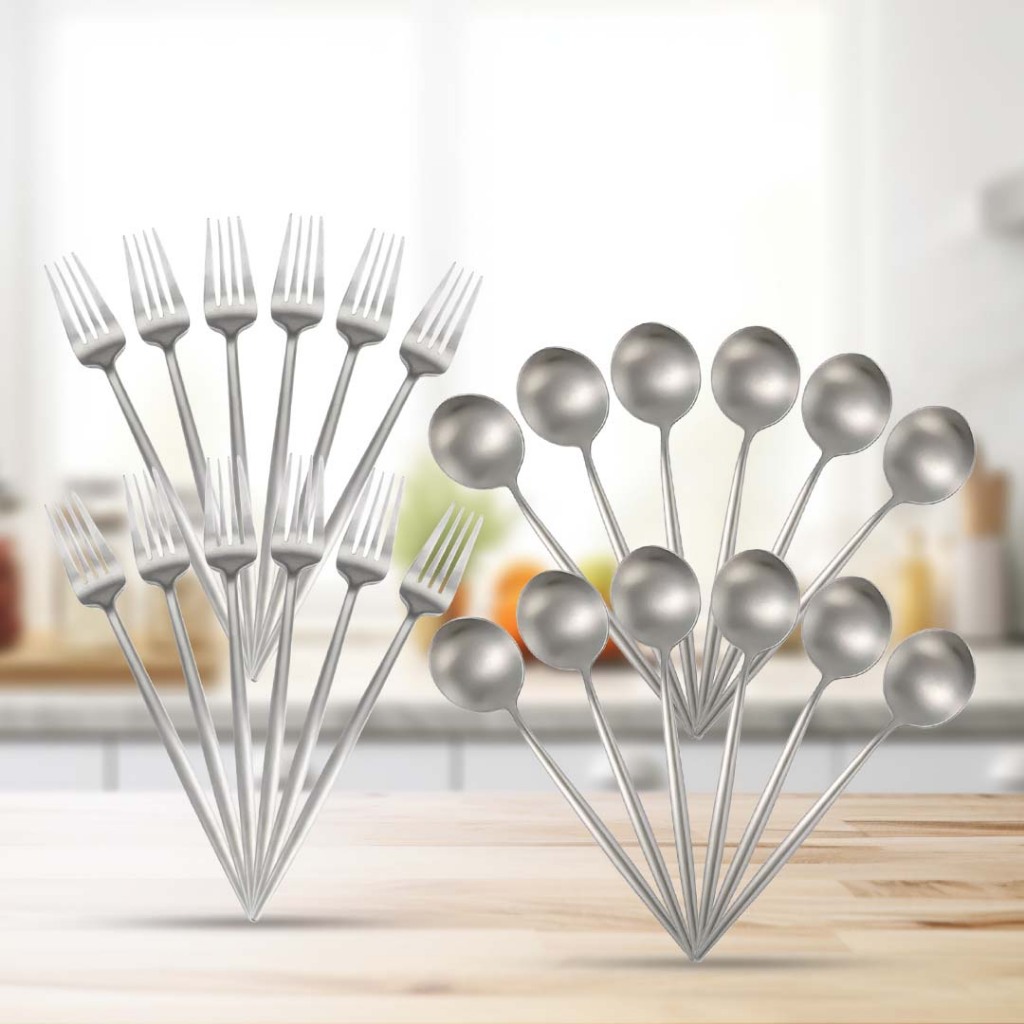 NOMNOM Set Alat Makan Sendok Stainless Steel Tebal Gold - Sendok makan gold / Sendok Garpu Set Silve