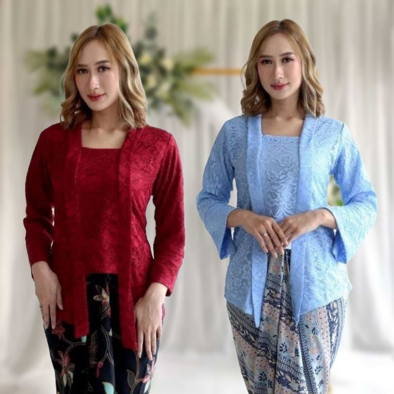 Kebaya Jumbo 3XL XXXL Ld 120 Set Kebaya Brukat Kutubaru Modern Baju Kondangan Lengan 7/8 Mix Rok Lil