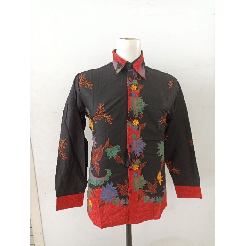FITTING ROOM KEMEJA SLIMFIT BATIK KATUN KUALITAS PREMIUM HITAM MANIS 154