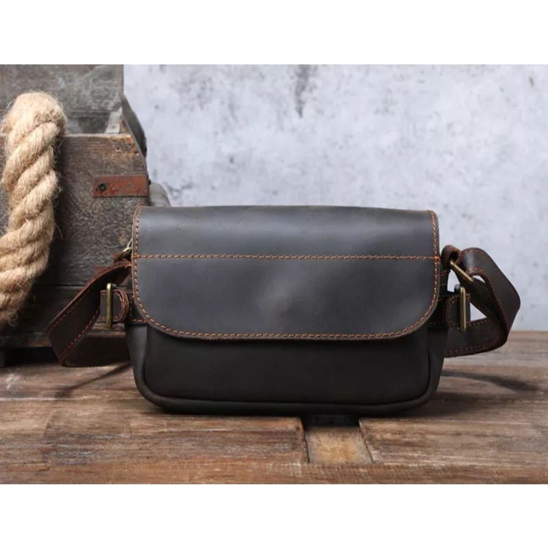 Tas selempang retro kecil pria kulit - tas selempang pria kulit jenis crazy hourse