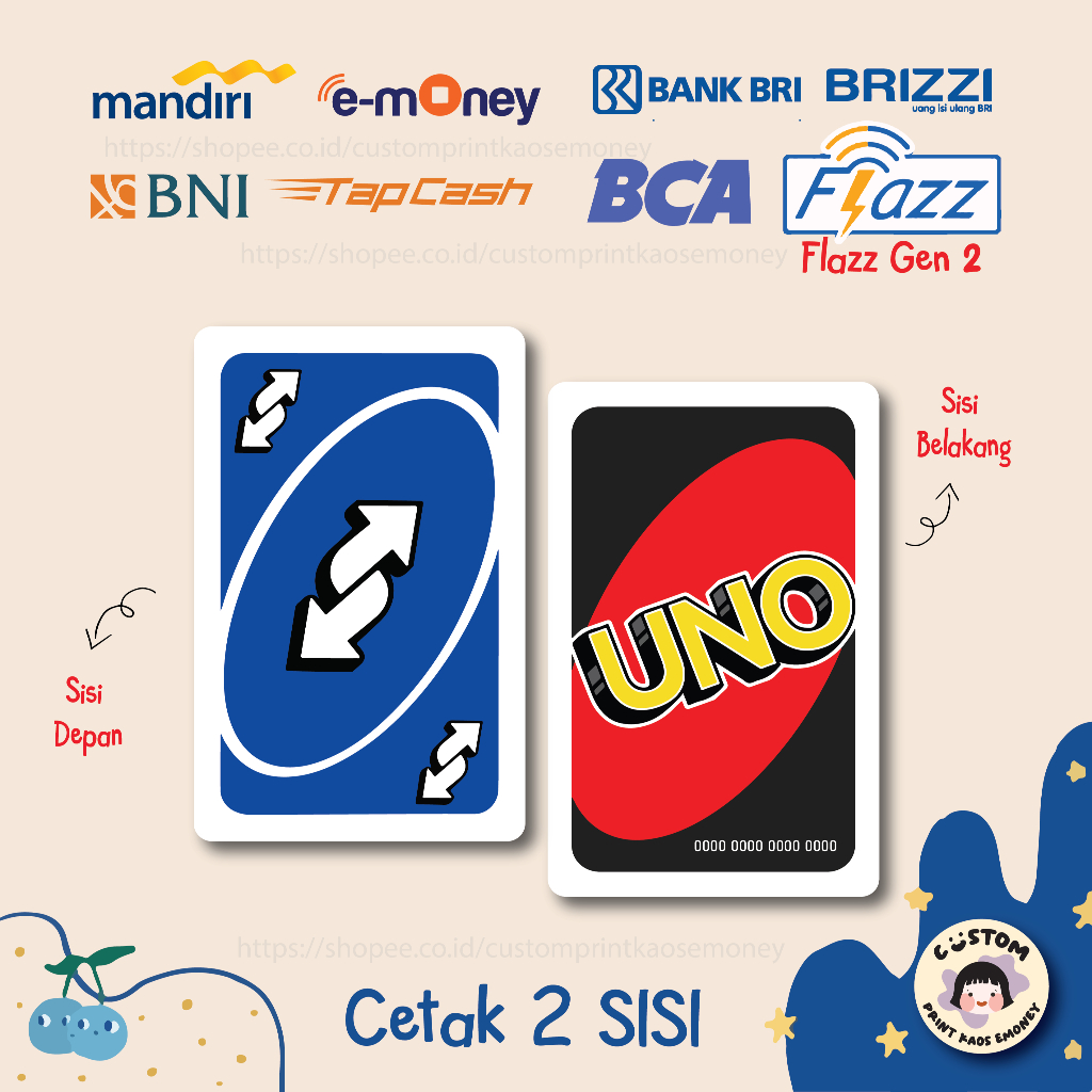 KARTU EMONEY ETOLL UNO CARD REVERSE BLUE BIRU CARD E MONEY ETOLL MANDIRI FLAZZ BCA BNI TAPCASH BRIZZ