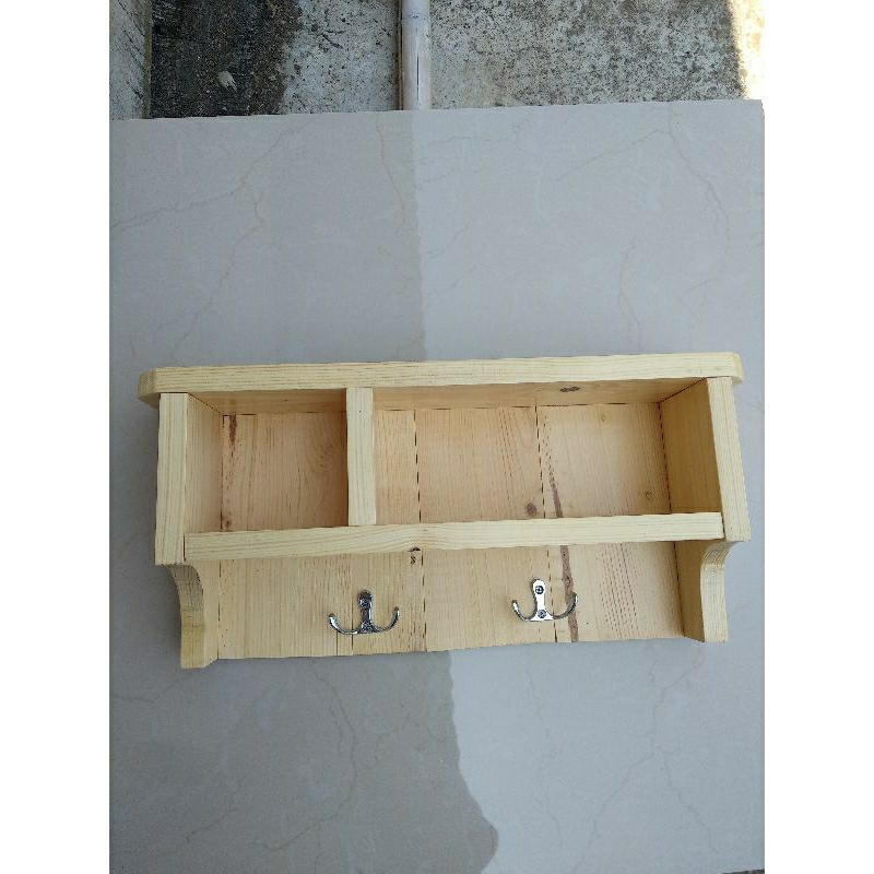 kapstok kayu gantungan kunci baju rak dinding