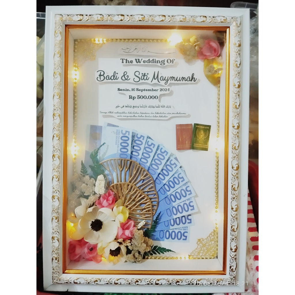 SEHARI PROSES Kado Nikahan/Wedding/Mahar/Walimatul Ursy/JAM/Bingkai 3D Premium/Pigura/35x25/Figura