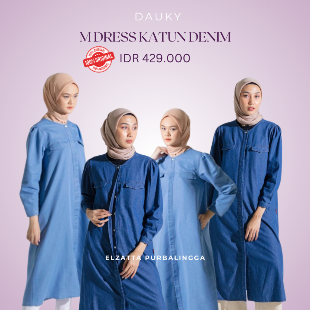 M Dress Katun Denim Dauky/ Midi Dress Wanita