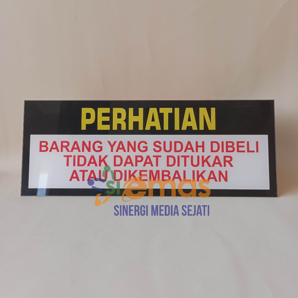 

Akrilik Papan Peringatan Barang Yang Sudah Dibeli Tidak Dapat Ditukar | Akrilik Papan Peraturan Pembelian