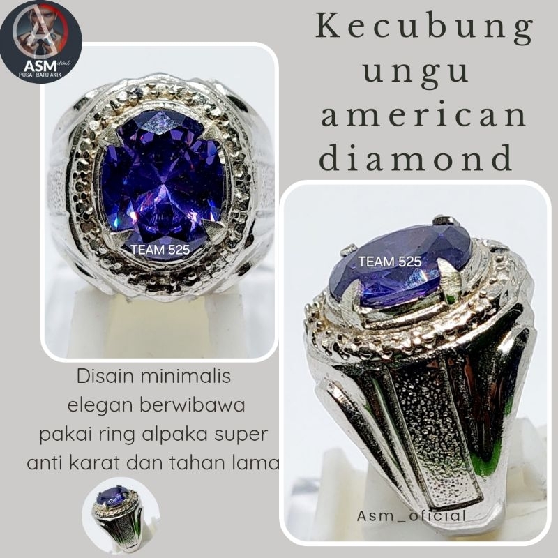Cincin Batu Kecubung Ungu Cutting Dim 12x10 / Cubung American Diamond - Ring, Permata