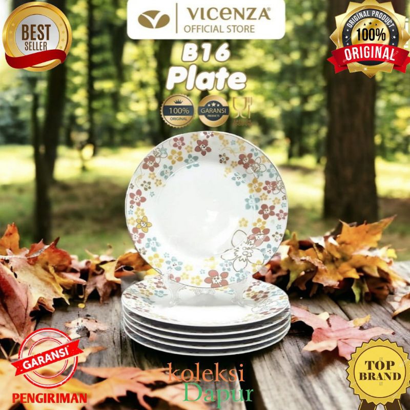 Paket Piring Makan 10.5 inch VICENZA B16 Motif Poppy, dinner plate piring porselain, permukaan 6 pcs