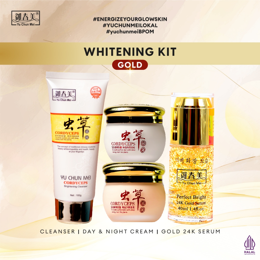 YU CHUN MEI Cordyceps Whitening KIT Gold - Paket Cream Herbal Pencerah Wajah Perawatan Flek Hitam Me