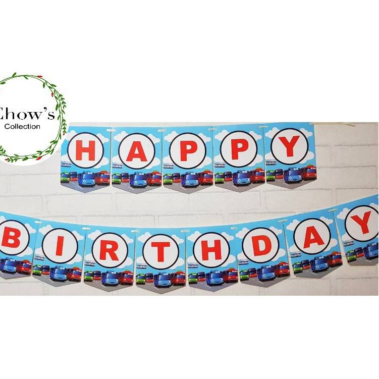 Banner / Bunting Flag Happy Birthday / Ulang Tahun Bus Tayo