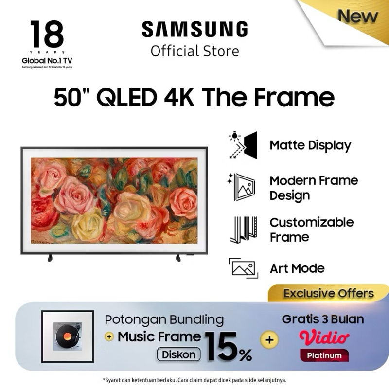 samsung  50" QLED 4K The Frame Smart TV matte display