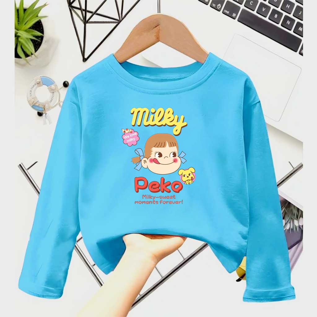Atasan kaos Anak Perempuan Lengan Panjang MILKY PEKO Untuk Usia 1-12 Tahun Baju Tangan Panjang MK01