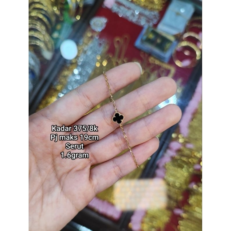 GELANG SERUT EMAS 375/8K GELANG SERUT CLOVER GELANG SERUT EMAS ASLI GELANG VIRAL EMAS