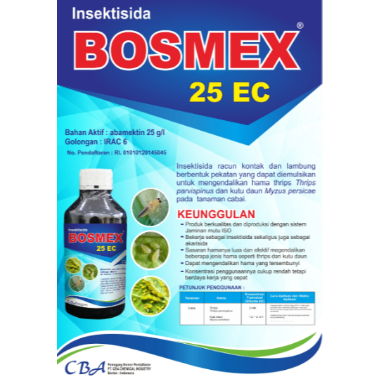 BOSMEX 25EC 1 liter  Insektisida abamektin 25 g/l + bonus 1 pcs kaos pertanian