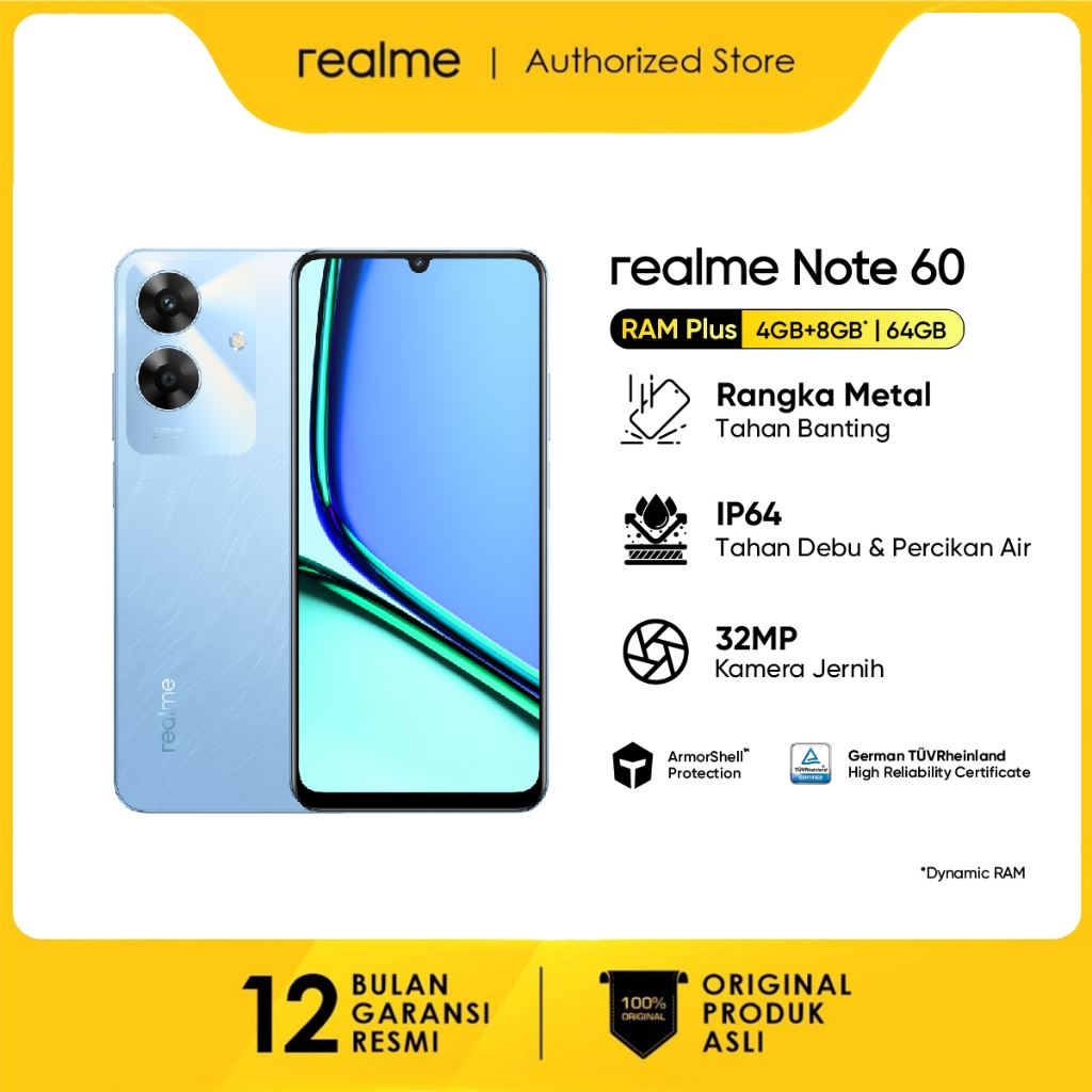realme note 60 8GB*+256GB  ArmorShellTM Protection | TÜV Rheinland | 32MP Camera| 48- month Fluency | IP64 Dust & Water Resistance-Voyage Blue