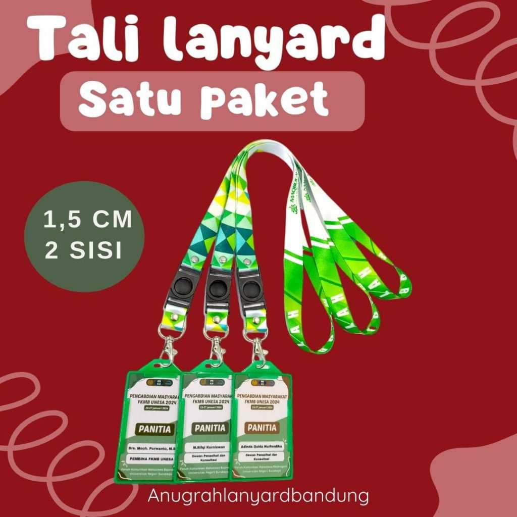 

SATU SET PAKET NAME TAG 1,5 CM 2 SISI /CETAK TALI LANYARD PRINTING SUBLIM + ID CARD + CASE/SEPAKET LANYARD CUSTOME